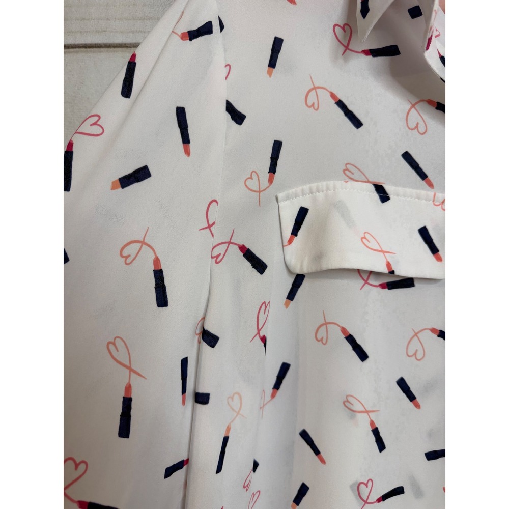 Chicos Lipstick Heart Print Button Down Shirt White Long Sleeve Size‎ 3 XL 16/18 - Picture 2 of 5
